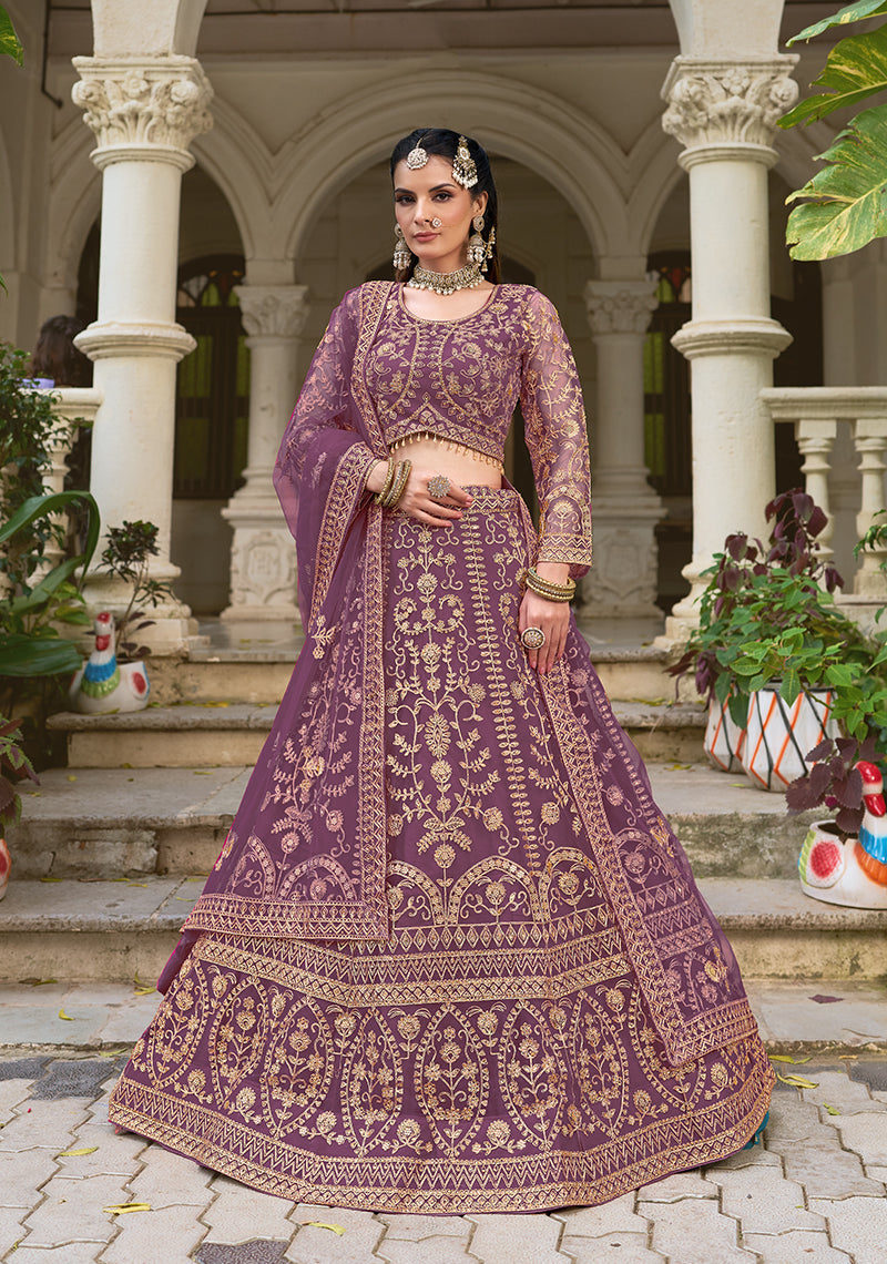 Monjolika Fashion Purple Butterfly Net Embroidered Work Stunning Lehenga For Wedding Season - Distacart