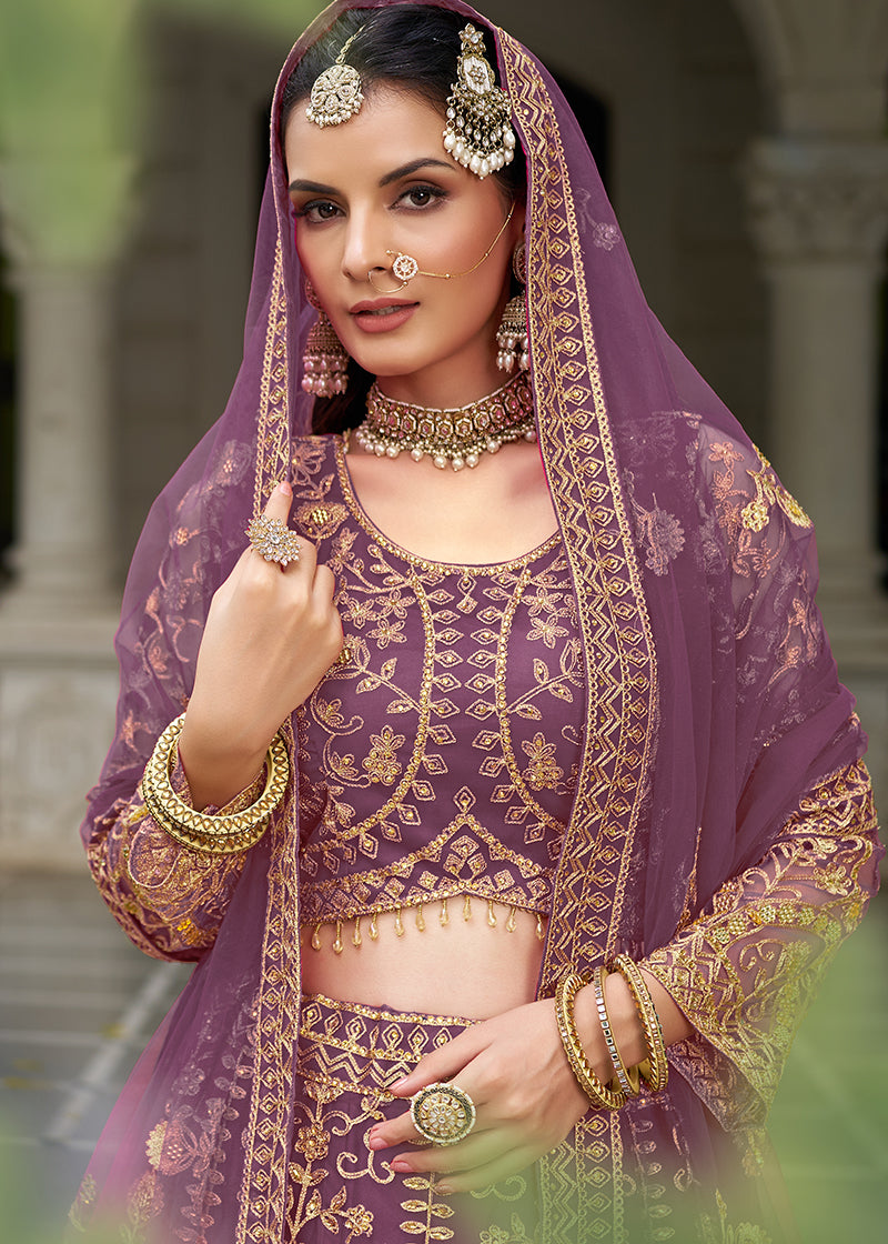 Monjolika Fashion Purple Butterfly Net Embroidered Work Stunning Lehenga For Wedding Season - Distacart