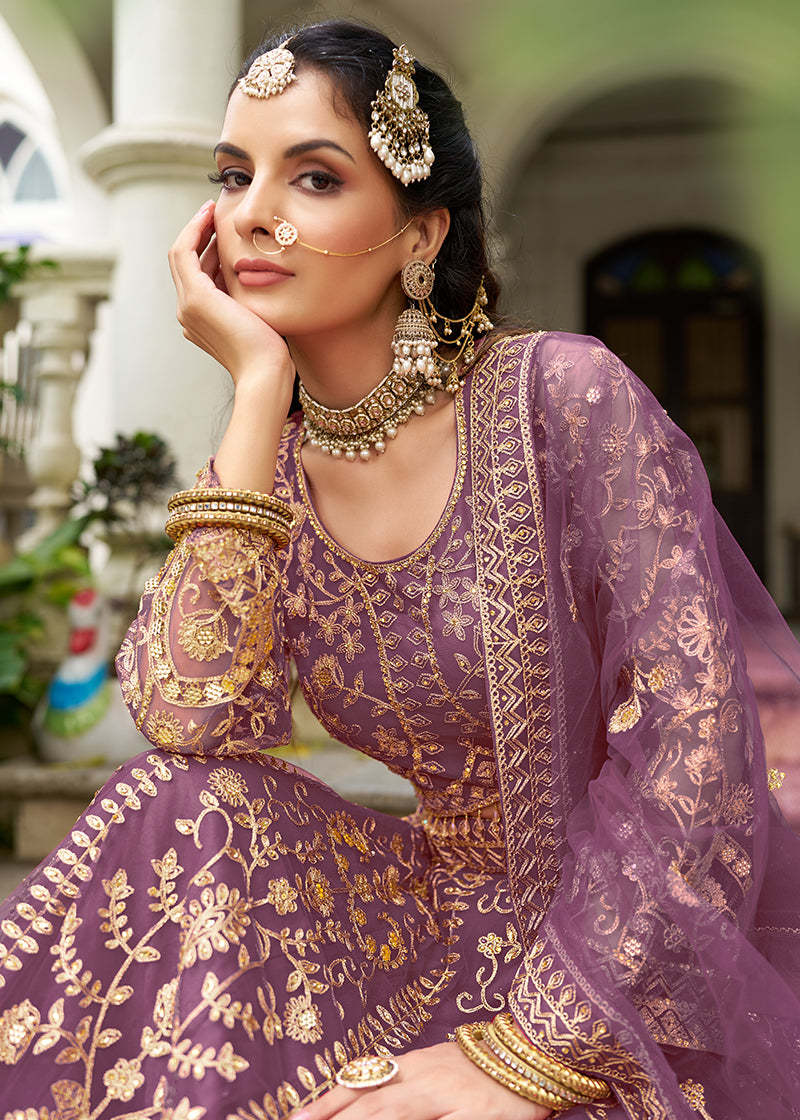 Monjolika Fashion Purple Butterfly Net Embroidered Work Stunning Lehenga For Wedding Season - Distacart
