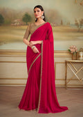 Monjolika Fashion Red Shining Georgette Embroidered Border Party Trendy Saree - Distacart