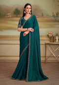 Monjolika Fashion Bottle Green Shining Georgette Embroidered Border Party Trendy Saree - Distacart