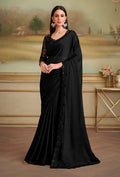 Monjolika Fashion Black Satin Chiffon Embroidered Border Party Trendy Saree - Distacart