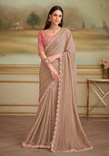 Monjolika Fashion Chiku Gold Satin Georgette Embroidered Border Party Trendy Saree - Distacart