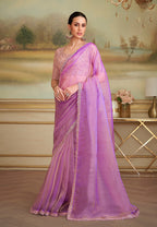 Monjolika Fashion Lilac Tissue Georgette Embroidered Border Party Trendy Saree - Distacart