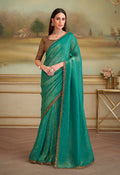 Monjolika Fashion Sea Green Gold Georgette Embroidered Border Party Trendy Saree - Distacart