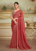 Monjolika Fashion Rust Gold Georgette Embroidered Border Party Trendy Saree - Distacart