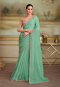 Monjolika Fashion Sky Blue Tissue Georgette Embroidered Border Party Trendy Saree - Distacart