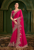 Monjolika Fashion Rani Pink Color Shining Silk Georgette Saree With Heavy Work Blouse - Distacart