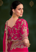 Monjolika Fashion Rani Pink Color Shining Silk Georgette Saree With Heavy Work Blouse - Distacart