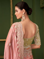 Monjolika Fashion Peach Color Shining Satin Georgette Saree With Heavy Work Blouse - Distacart