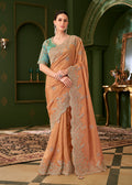 Monjolika Fashion Light Orange Color Georgette Silk Saree With Heavy Work Blouse - Distacart