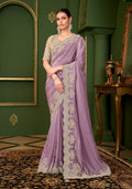 Monjolika Fashion Lavender Color Viscose Georgette Silk Saree With Heavy Work Blouse - Distacart