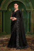 Monjolika Fashion Black Color Satin Georgette Saree With Heavy Work Blouse - Distacart