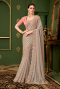 Monjolika Fashion Chiku Color Satin Georgette Saree With Heavy Work Blouse - Distacart