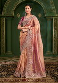 Monjolika Fashion Peach Color Shaded Georgette Saree With Heavy Work Blouse - Distacart