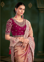 Monjolika Fashion Peach Color Shaded Georgette Saree With Heavy Work Blouse - Distacart