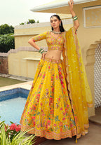 Monjolika Fashion Readymade Lehenga Choli Heavy Work Embroidered Silk In Yellow