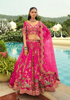 Monjolika Fashion Readymade Lehenga Choli Heavy Work Embroidered Silk In Rani Pink