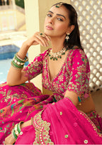 Monjolika Fashion Readymade Lehenga Choli Heavy Work Embroidered Silk In Rani Pink