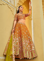 Monjolika Fashion Readymade Lehenga Choli Heavy Work Embroidered Silk In Amber - Distacart