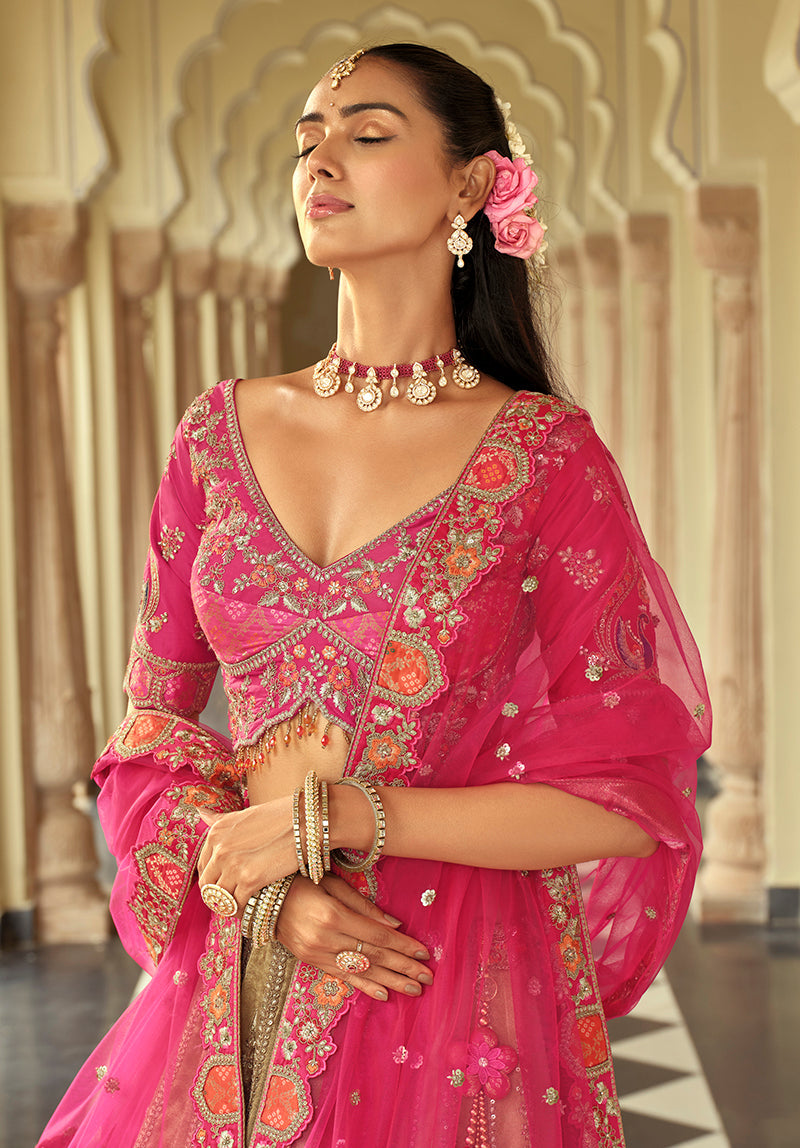 Monjolika Fashion Readymade Lehenga Choli Heavy Work Embroidered Silk In Olive Green