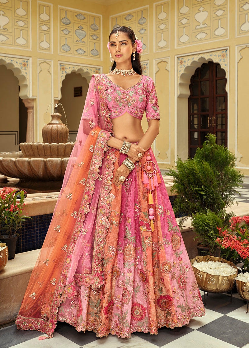Monjolika Fashion Readymade Lehenga Choli Heavy Work Embroidered Silk In Pink