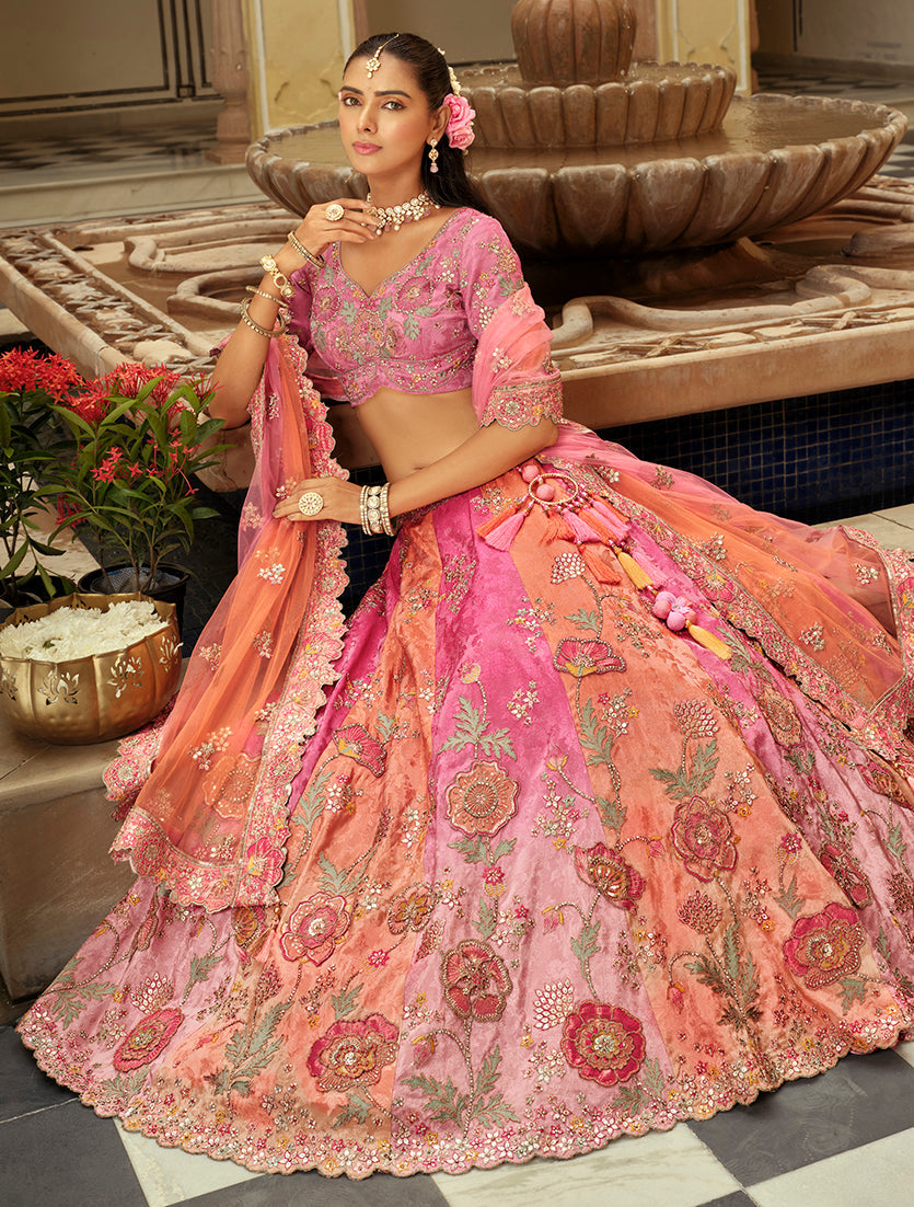 Monjolika Fashion Readymade Lehenga Choli Heavy Work Embroidered Silk In Pink