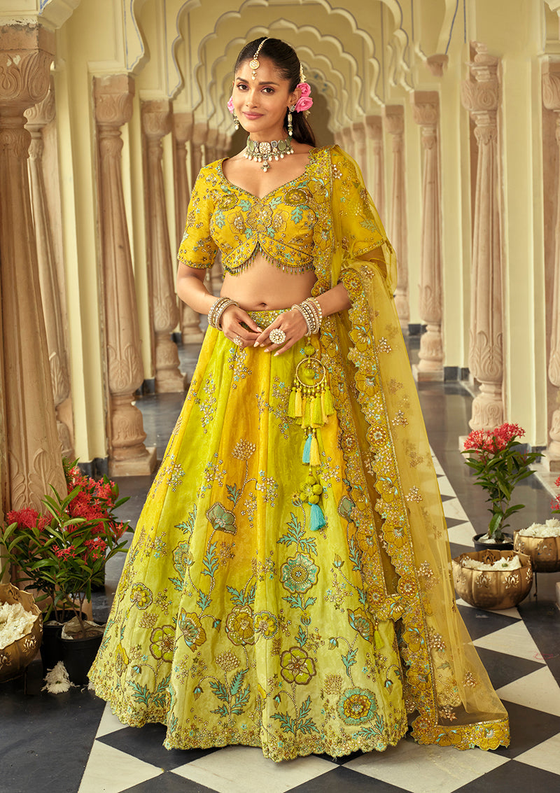Monjolika Fashion Readymade Lehenga Choli Heavy Work Embroidered Silk In Lemon - Distacart