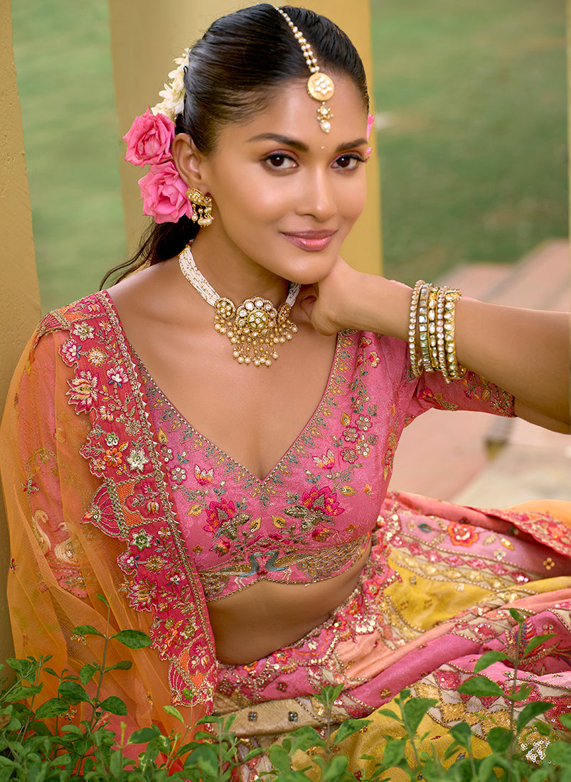 Monjolika Fashion Multicolor Designer Embroidered Work Fancy Silk Wedding Lehenga Choli
