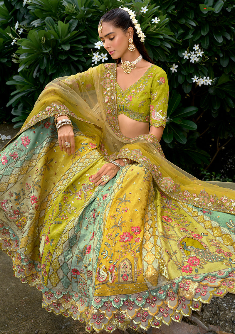 Monjolika Fashion Multicolor Designer Embroidered Work Fancy Silk Wedding Lehenga Choli - Distacart