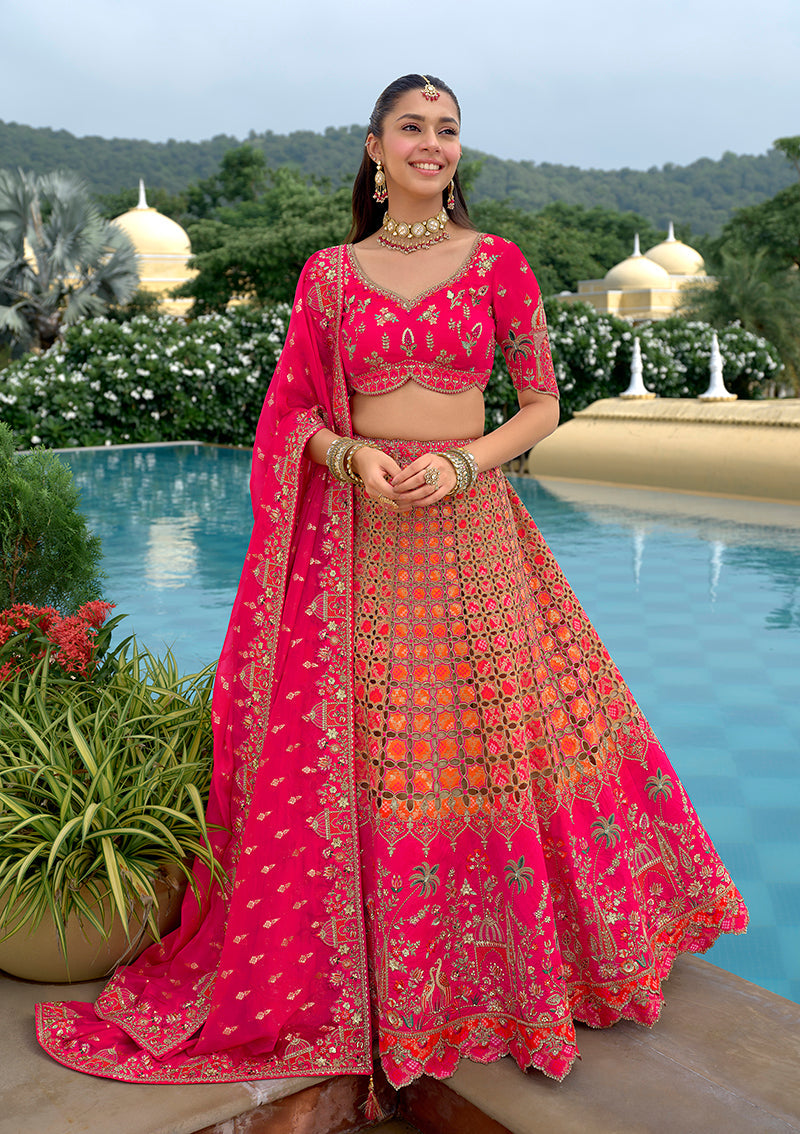 Monjolika Fashion Rani Pink Designer Embroidered Work Fancy Silk Wedding Lehenga Choli - Distacart