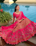 Monjolika Fashion Rani Pink Designer Embroidered Work Fancy Silk Wedding Lehenga Choli - Distacart