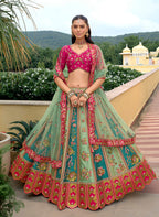 Monjolika Fashion Sea Green Designer Embroidered Work Fancy Silk Wedding Lehenga Choli - Distacart