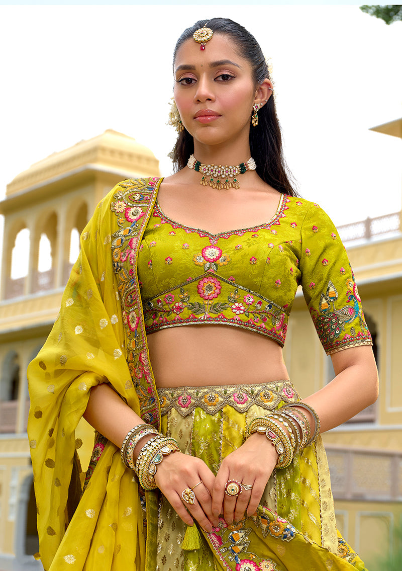 Monjolika Fashion Multicolor Designer Embroidered Work Fancy Silk Wedding Lehenga Choli - Distacart