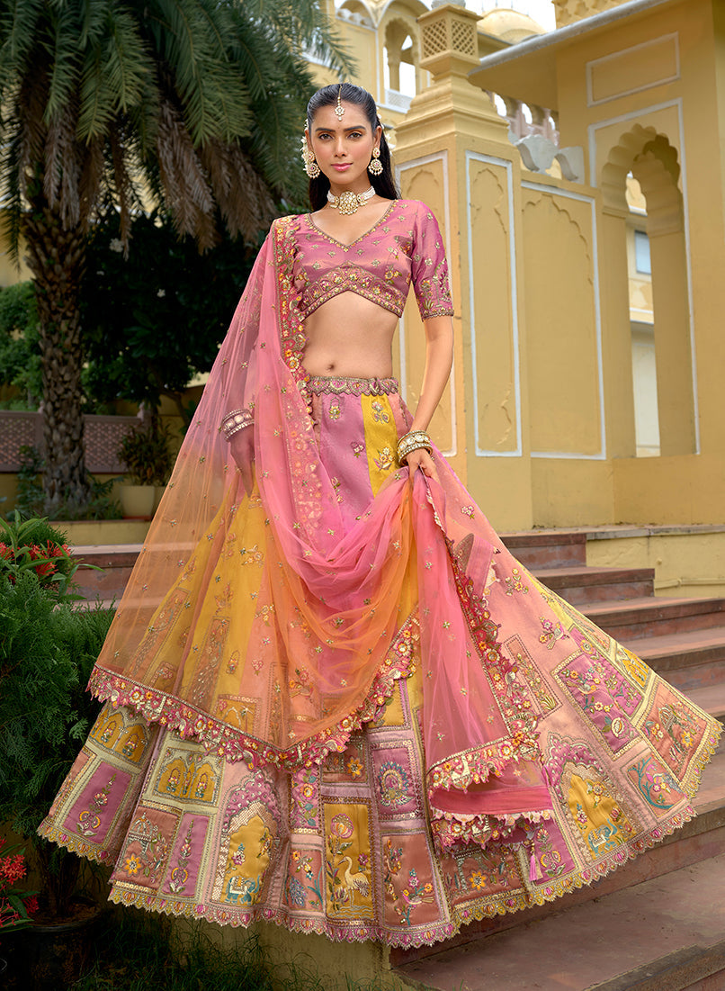 Monjolika Fashion Multicolor Designer Embroidered Work Fancy Silk Wedding Lehenga Choli