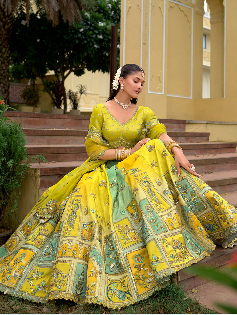 Monjolika Fashion Multicolor Designer Embroidered Work Fancy Silk Wedding Lehenga Choli - Distacart
