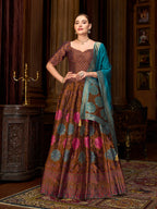 Monjolika Fashion Brown Color Kanjivaram Silk Jacquard Designer Lehenga Choli - Distacart