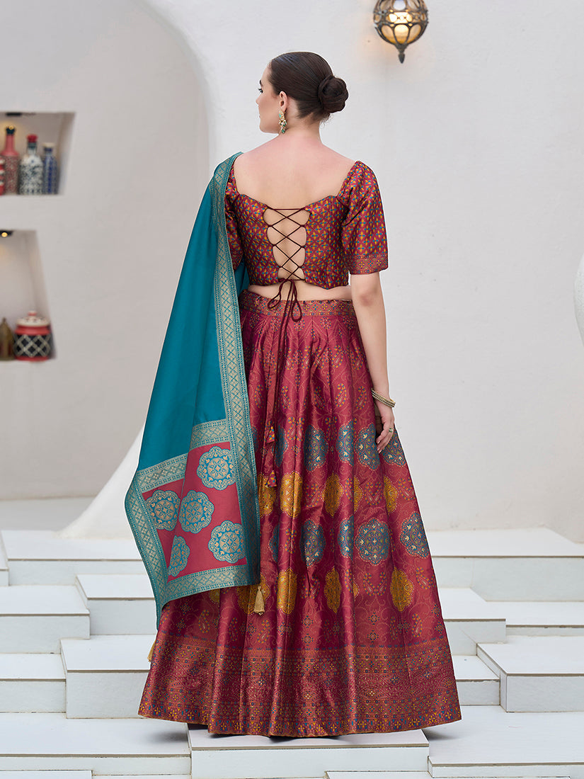 Monjolika Fashion Maroon Color Kanjivaram Silk Jacquard Designer Lehenga Choli - Distacart