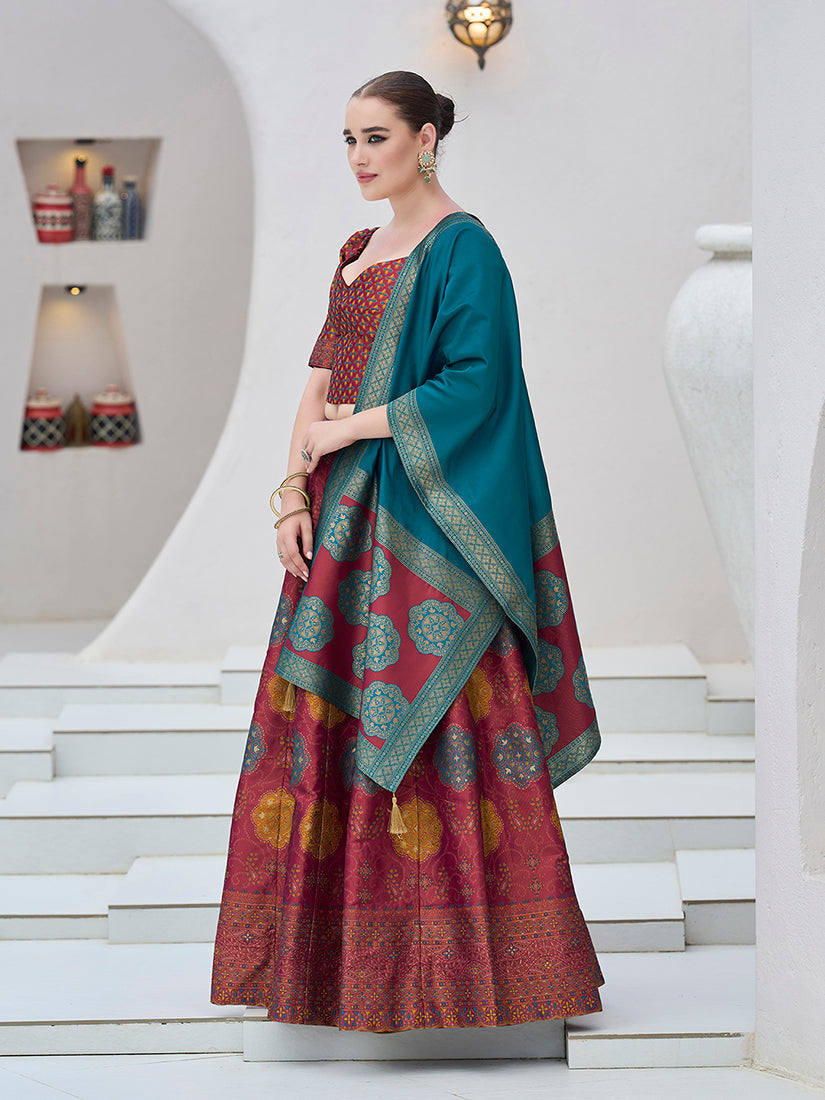Monjolika Fashion Maroon Color Kanjivaram Silk Jacquard Designer Lehenga Choli - Distacart