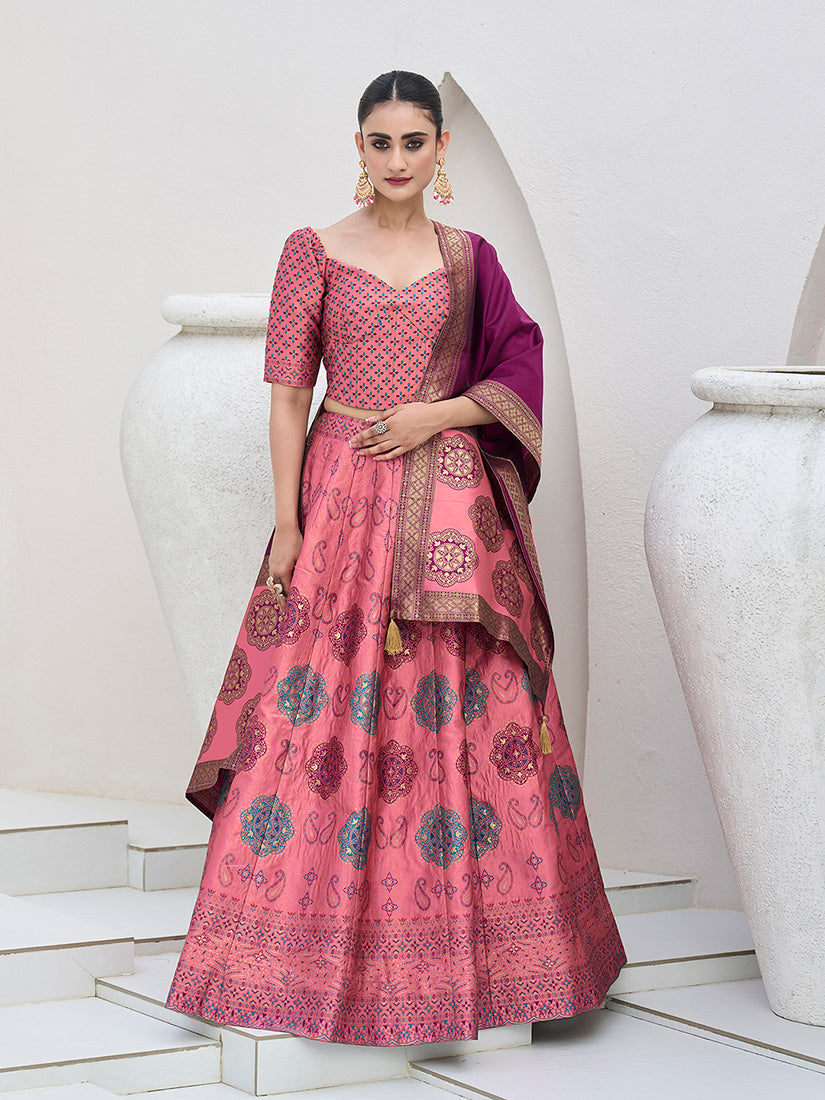 Monjolika Fashion Pink Color Kanjivaram Silk Jacquard Designer Lehenga Choli - Distacart