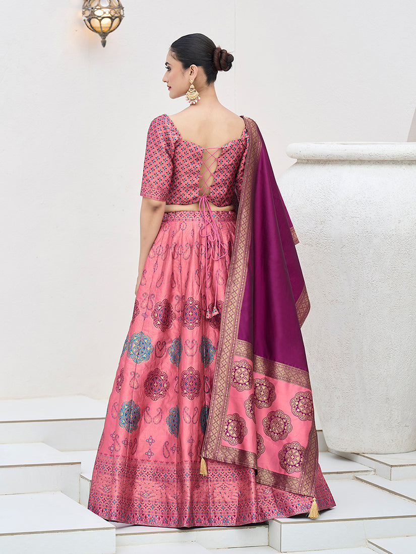 Monjolika Fashion Pink Color Kanjivaram Silk Jacquard Designer Lehenga Choli - Distacart