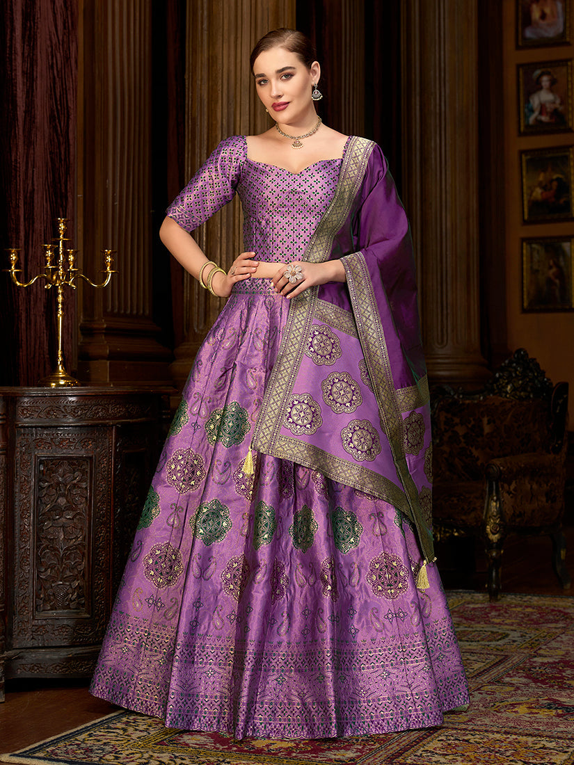 Monjolika Fashion Purple Color Kanjivaram Silk Jacquard Designer Lehenga Choli - Distacart