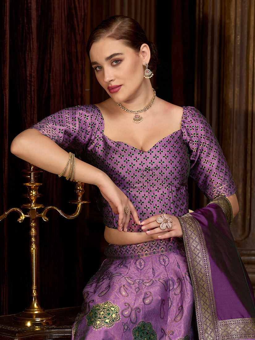 Monjolika Fashion Purple Color Kanjivaram Silk Jacquard Designer Lehenga Choli - Distacart