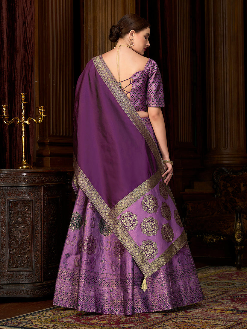 Monjolika Fashion Purple Color Kanjivaram Silk Jacquard Designer Lehenga Choli - Distacart