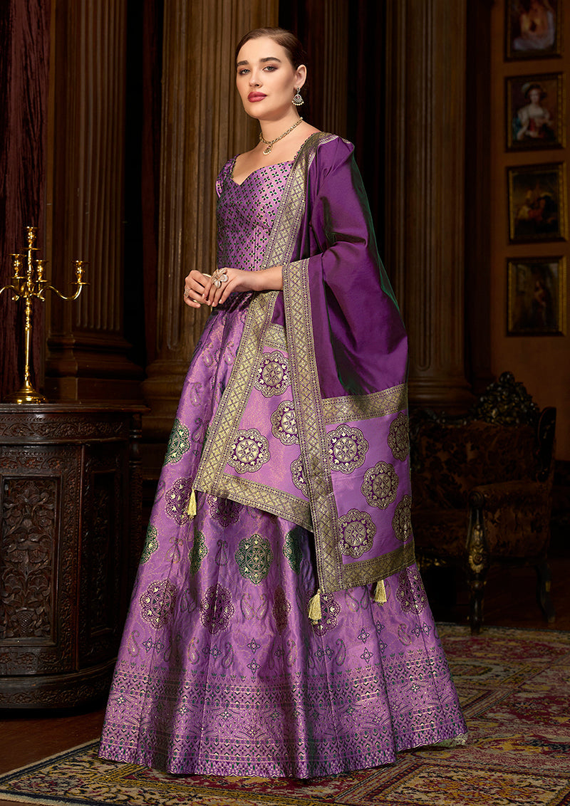 Monjolika Fashion Purple Color Kanjivaram Silk Jacquard Designer Lehenga Choli - Distacart