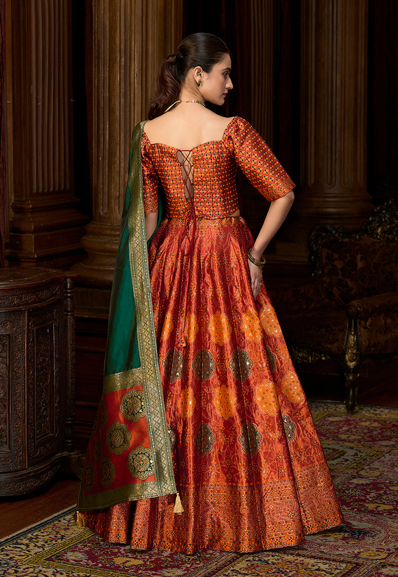 Monjolika Fashion Rust Color Kanjivaram Silk Jacquard Designer Lehenga Choli - Distacart