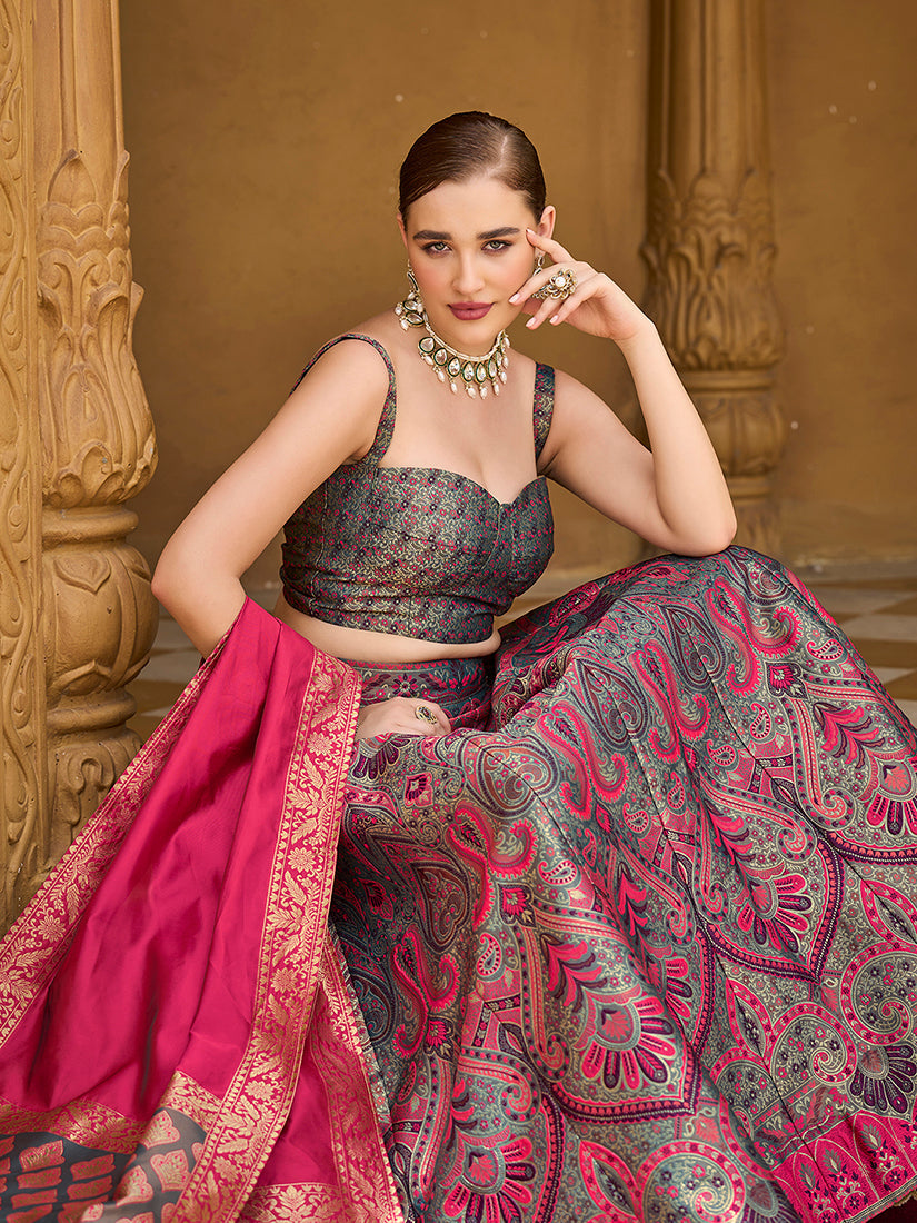 Monjolika Fashion Thread Work Jacquard Silk In Multicolor Lehenga Choli - Distacart
