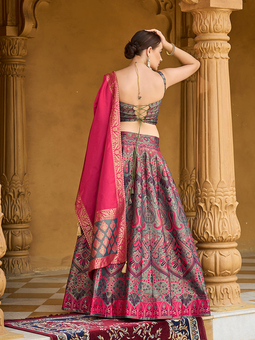 Monjolika Fashion Thread Work Jacquard Silk In Multicolor Lehenga Choli - Distacart