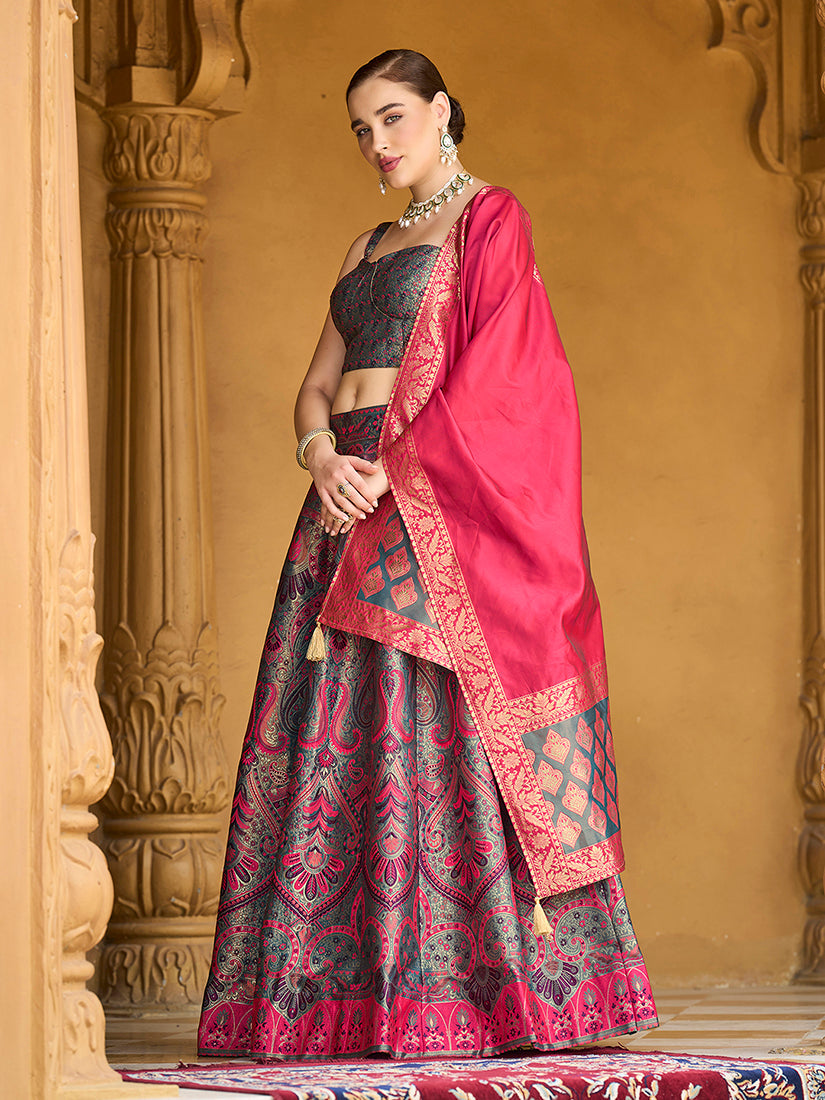 Monjolika Fashion Thread Work Jacquard Silk In Multicolor Lehenga Choli - Distacart
