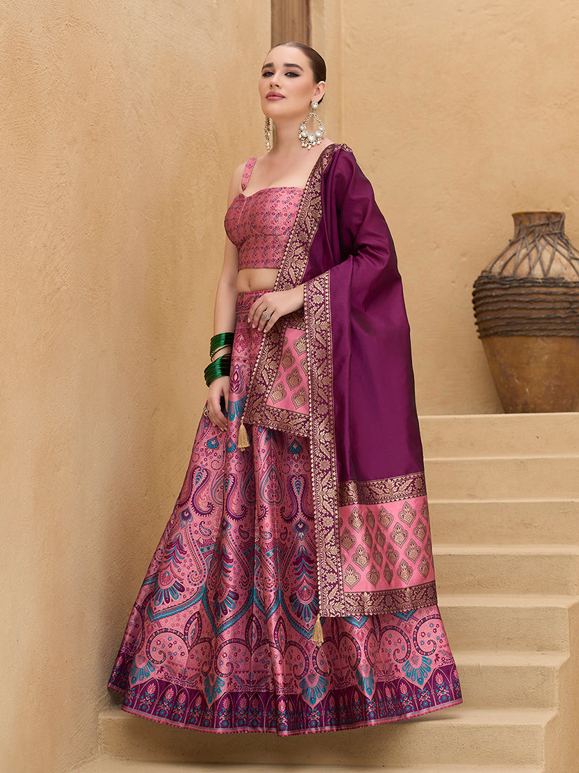 Monjolika Fashion Thread Work Jacquard Silk In Pink Lehenga Choli - Distacart